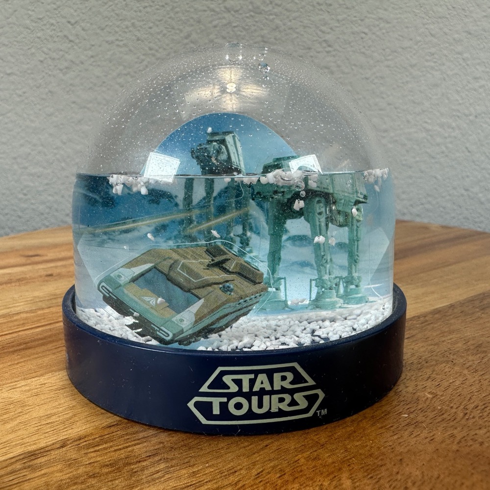 Disney Star Tours Snow Globe 2011 Lucasfilm AT-AT Starspeeder Blue Base Hoth